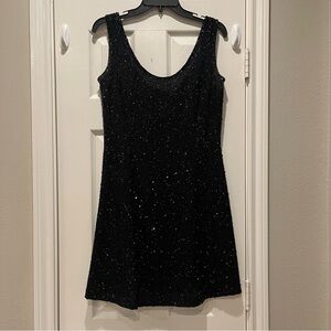 Vtg Night Vogue Mini Dress Women’s 6 Black Fully Sequined Glam Dark Feminine